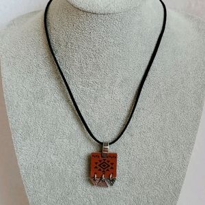 Mens Aztec print charm black suede necklace